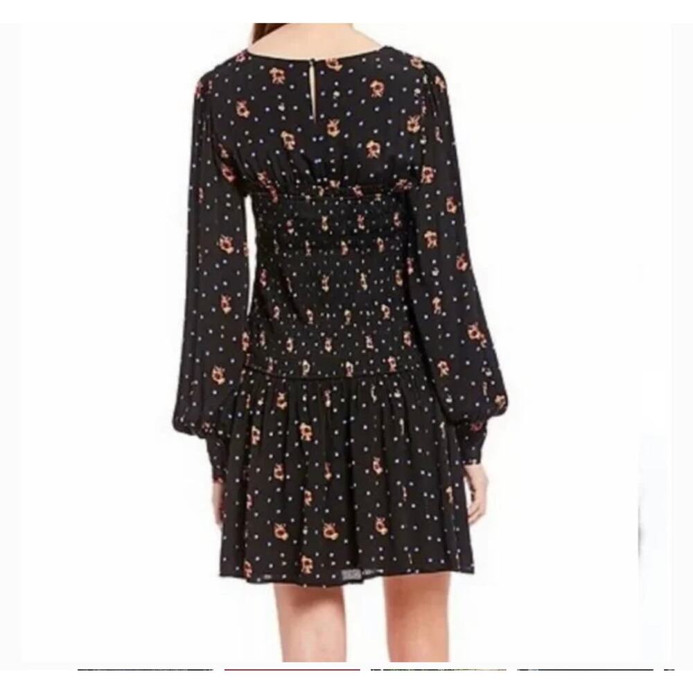 Free People Womens Two Faces Mini Dress Sz S Drop Waist Black Floral Boho Fairy - Picture 2 of 13